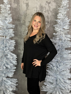 Vneck Shift Basic Long Sleeve - Black