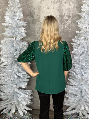 Short Sequin Sleeve Celebrate Top - SMALL LEFT