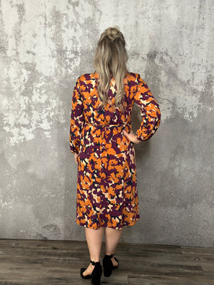 Plum/Orange Floral Midi Dress (Small - 3X)