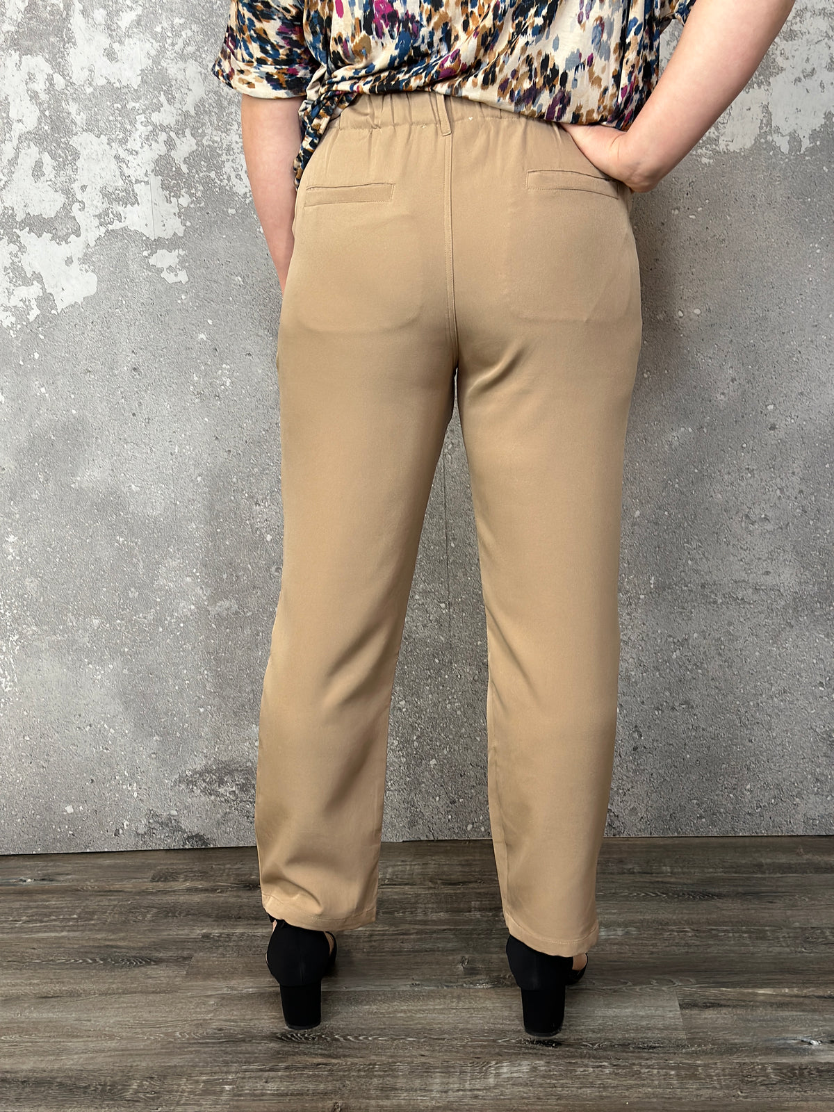 Paperbag Elastic Waist Tapered Dress Pant - Tan  (Small - 3X) - FINAL SALE