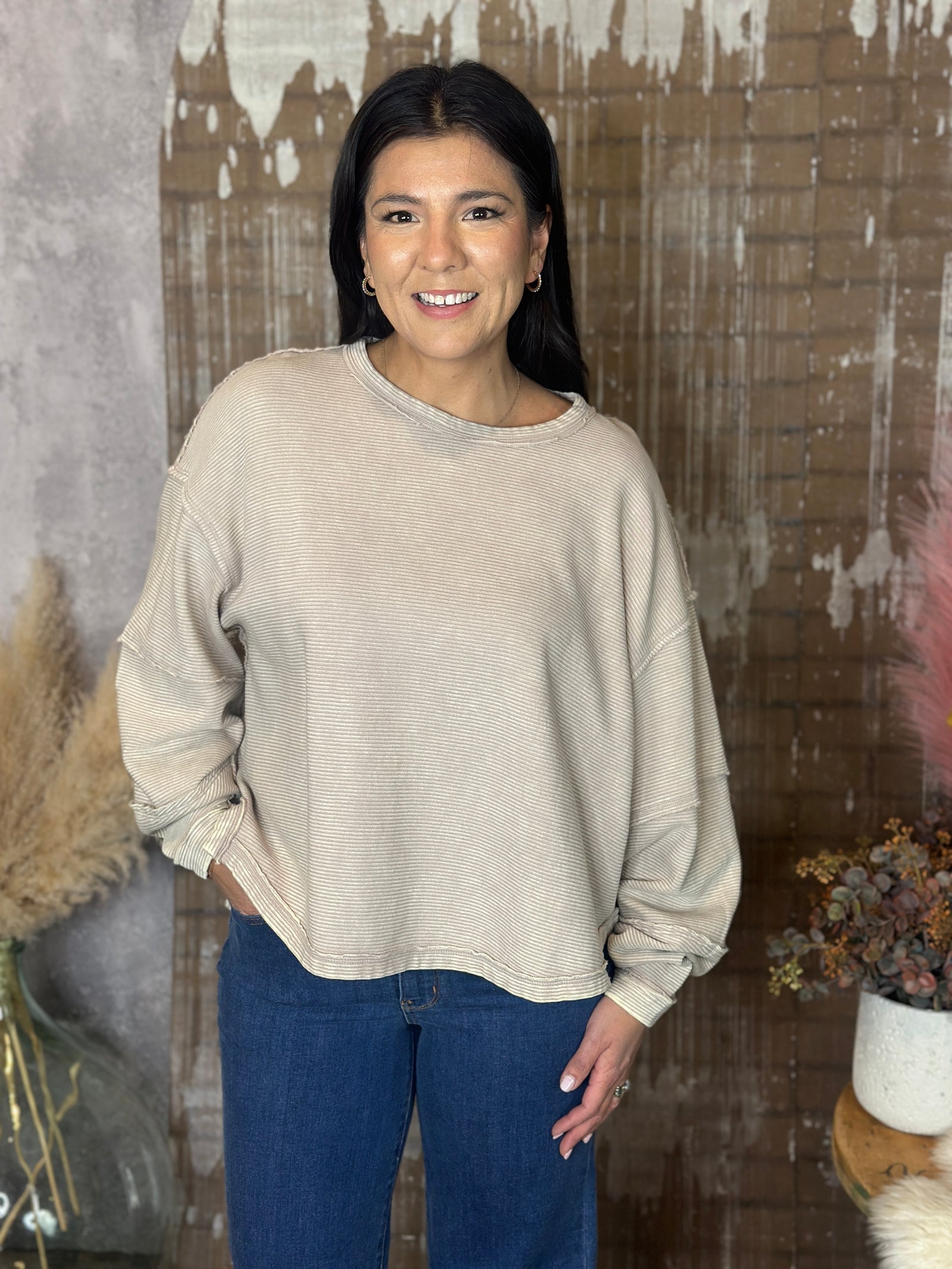 Ribbed Crewneck - Taupe