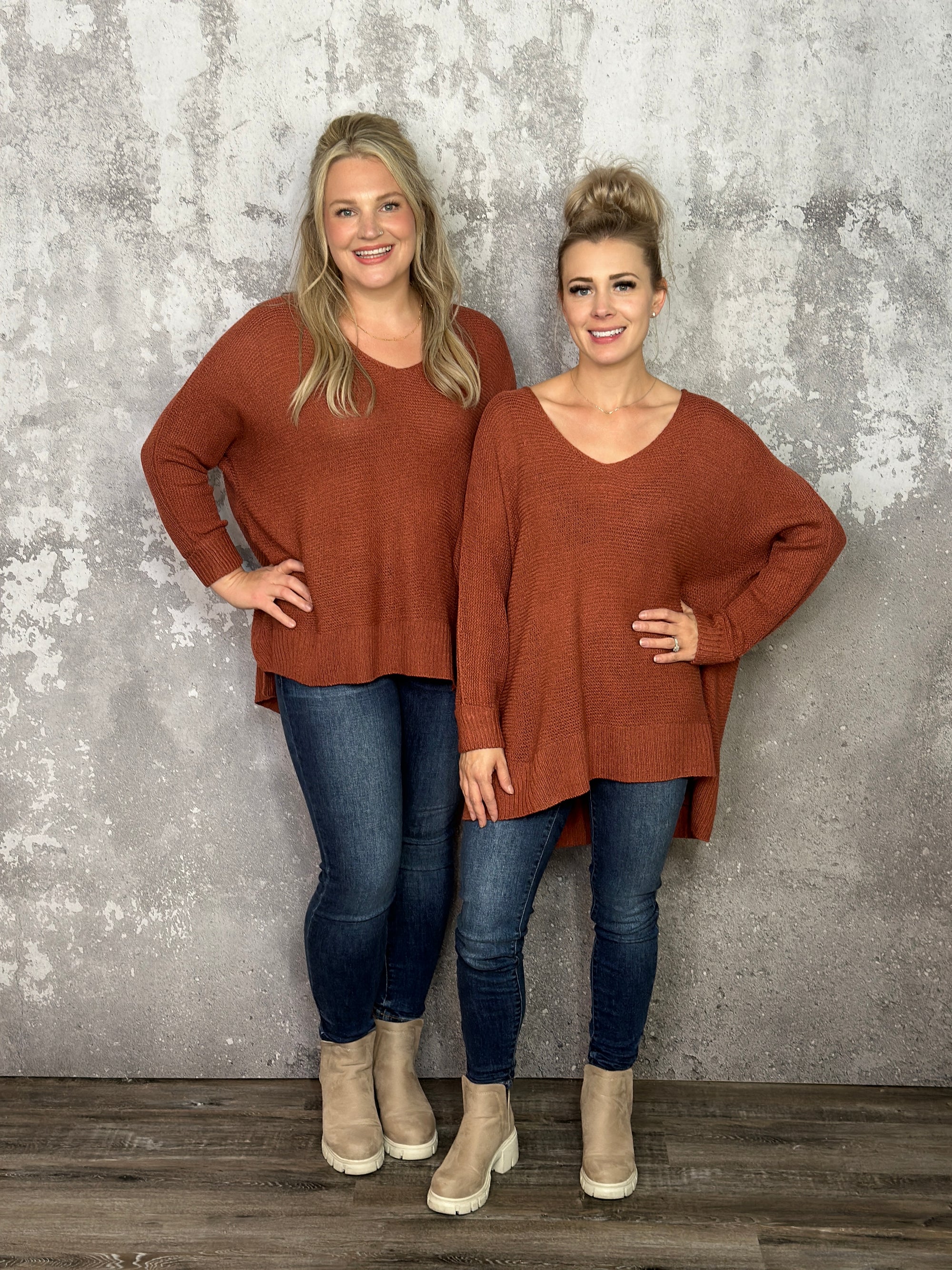 Lightweight Vneck Rust Sweater