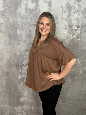 Pleated Penny Top - Brown
