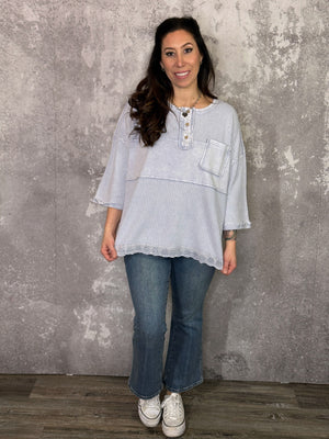 Faded Blue Waffle Top with Lace Bottom