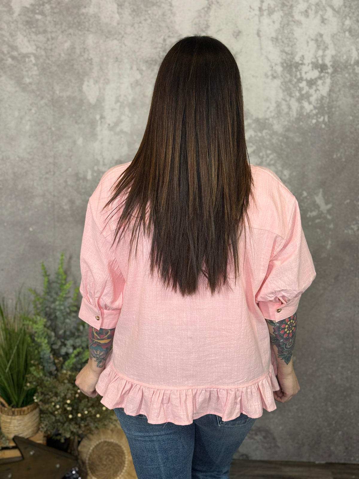 Short Sleeve Coral Peplum Top  (Small - 3X)