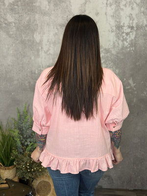 Short Sleeve Coral Peplum Top  (Small - 3X)