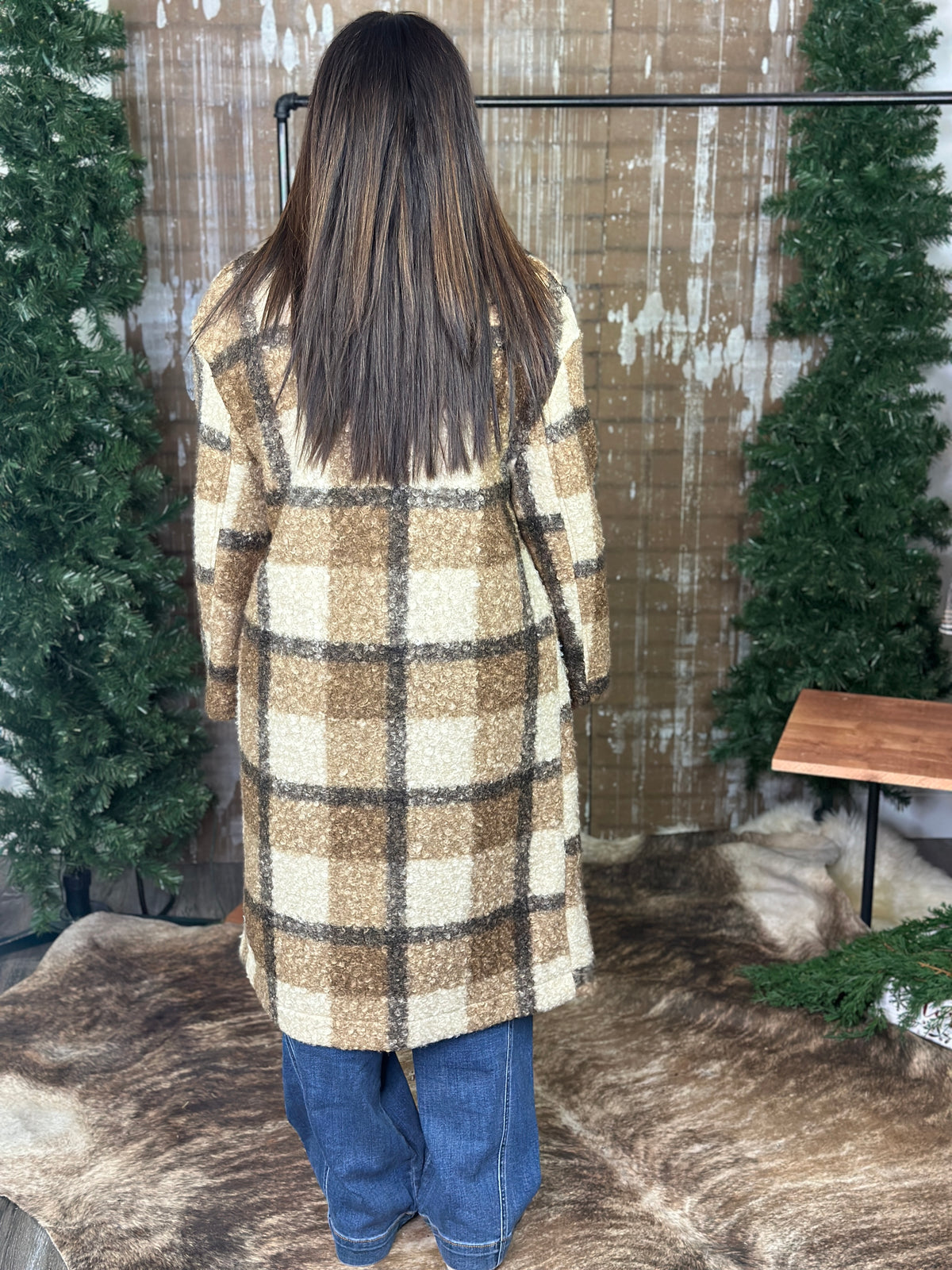 Long Mocha Plaid Shacket