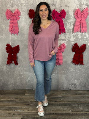 Waffle Long Sleeve Basic  (Small - 3X) - Rose