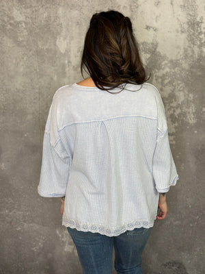 Faded Blue Waffle Top with Lace Bottom