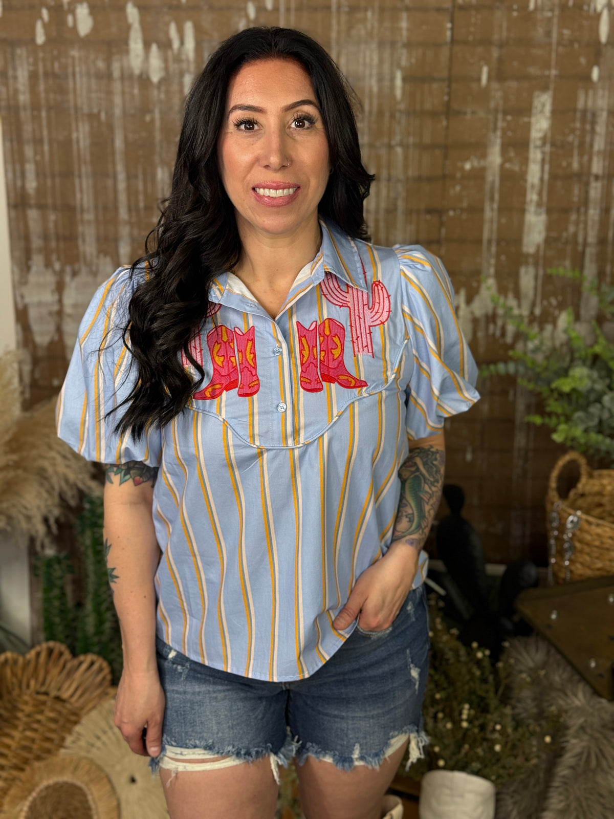 Cactus/Boot Stripe Top