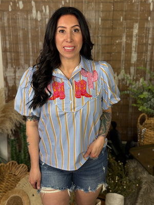 Cactus/Boot Stripe Top