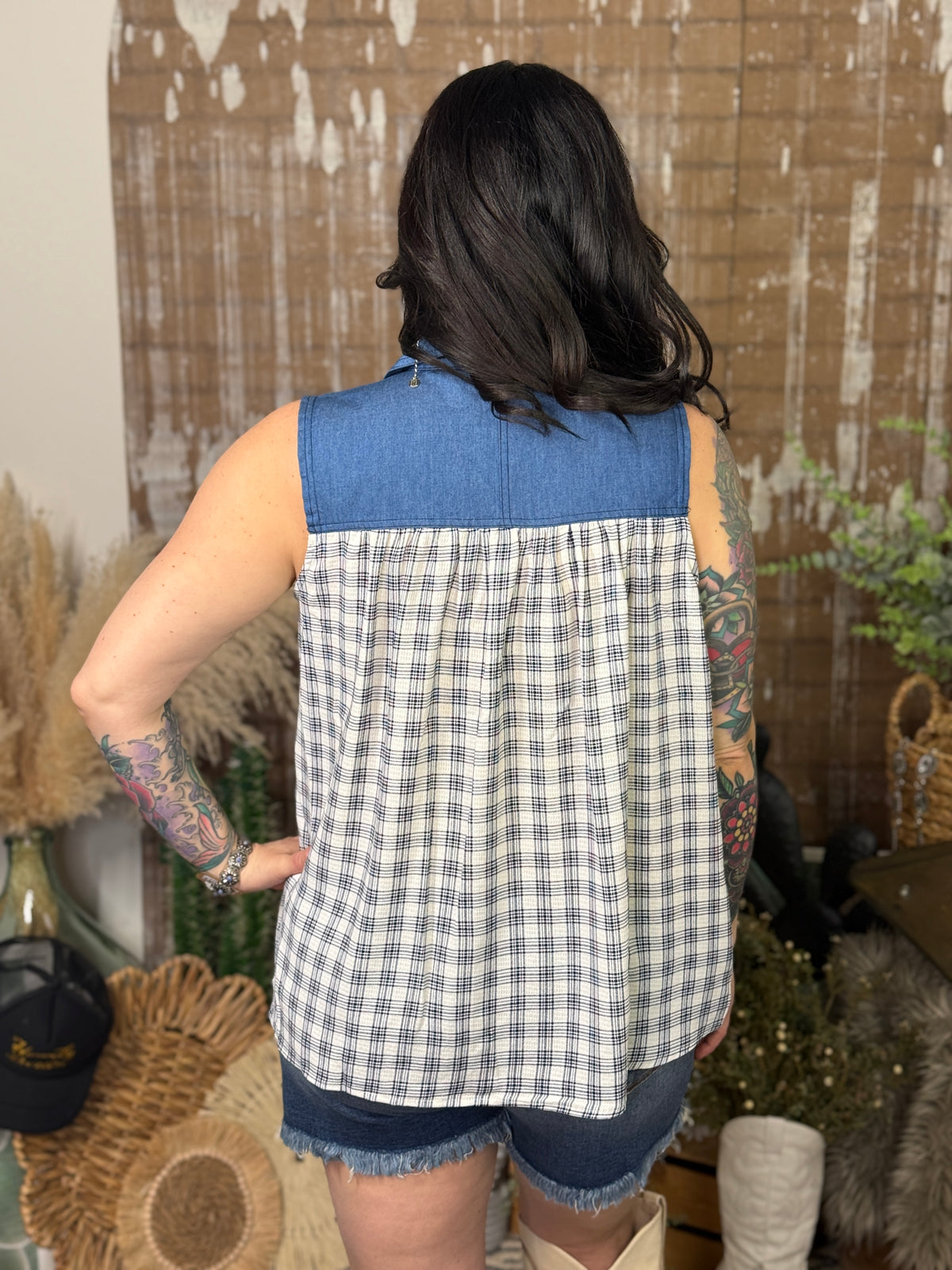 Denim Plaid Tank