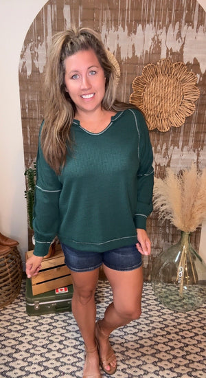 The Wanda Soft Waffle Top -  (Small - 3X) - Hunter Green