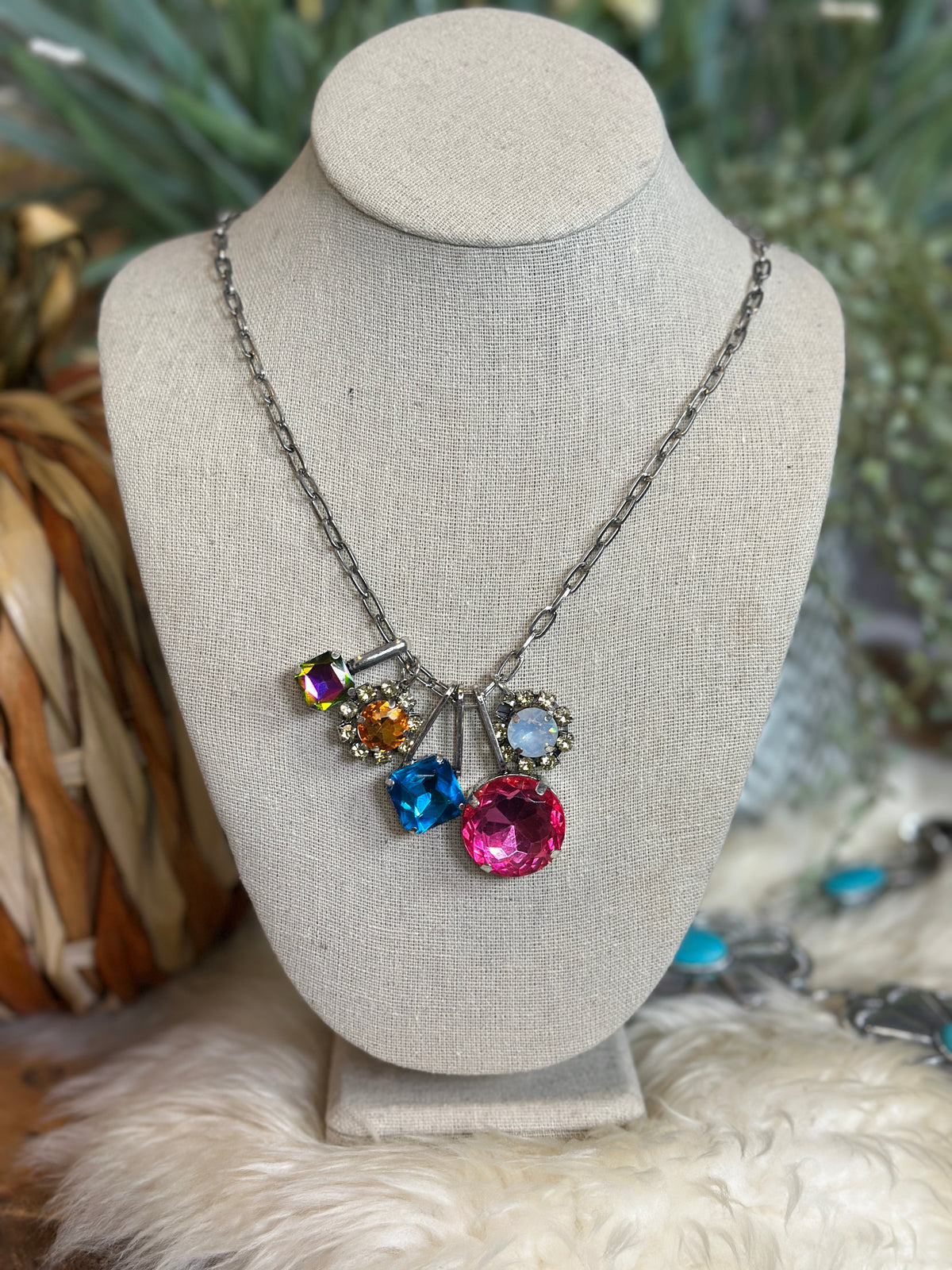 Multicolored Charm on Chain Necklace