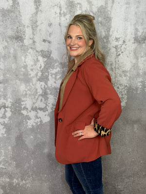 Leopard Lined Blazer - Rust