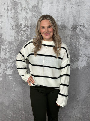 The Simple Stripe Sweater - Ivory/Black  (Small - 3X)