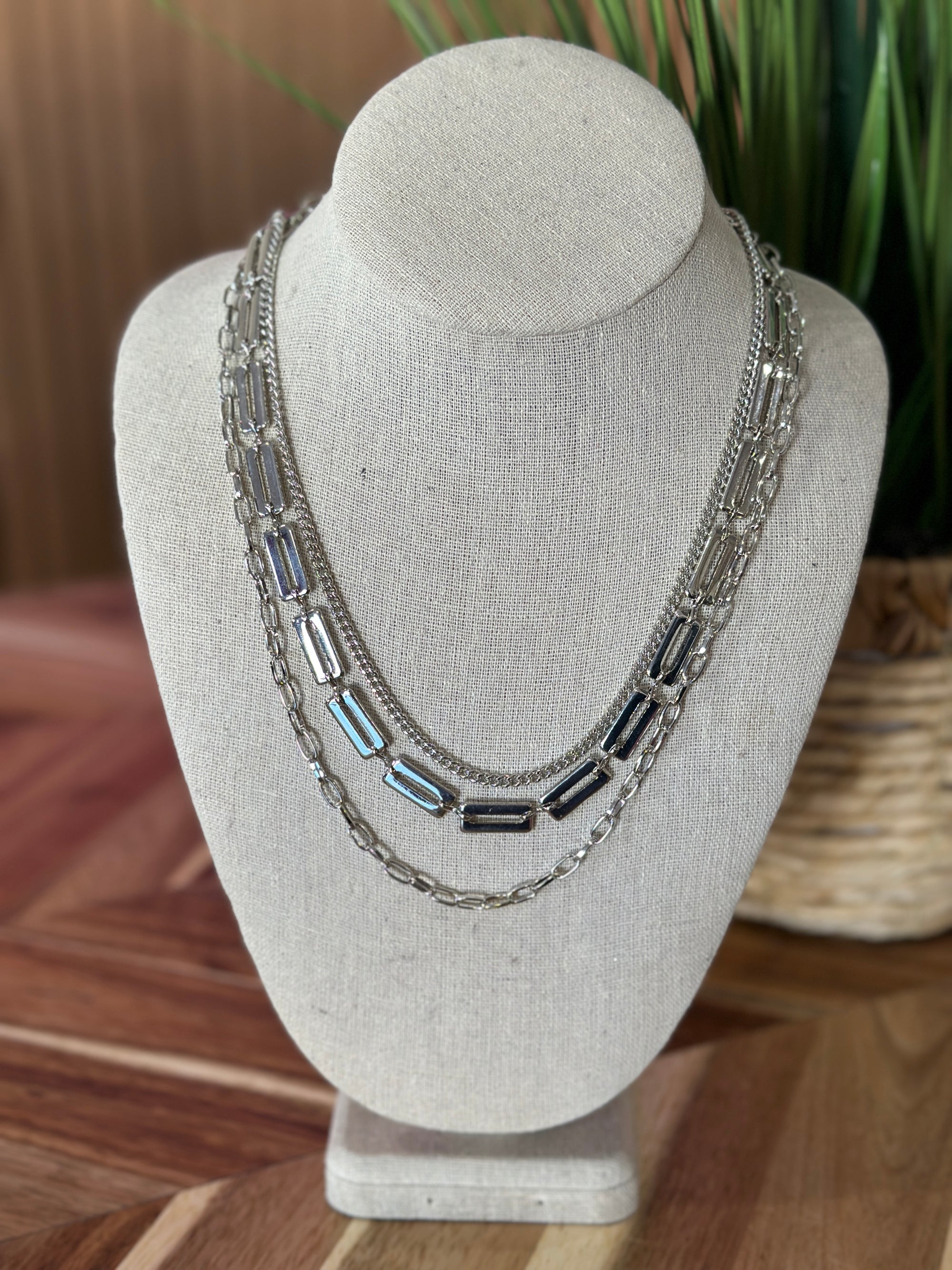 3 Strand Individual Piece Necklace - Silver