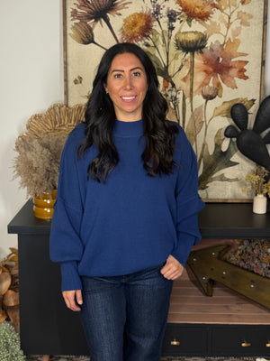 The Side Slit Oversized Sweater - Navy (Small - 3X)