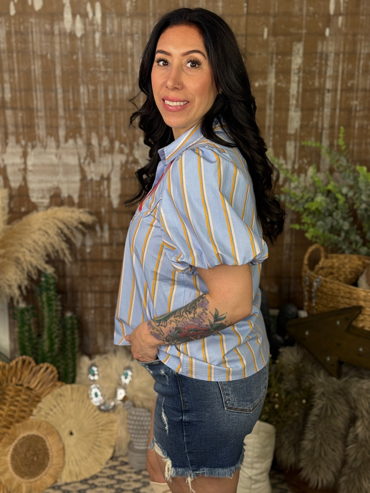 Cactus/Boot Stripe Top