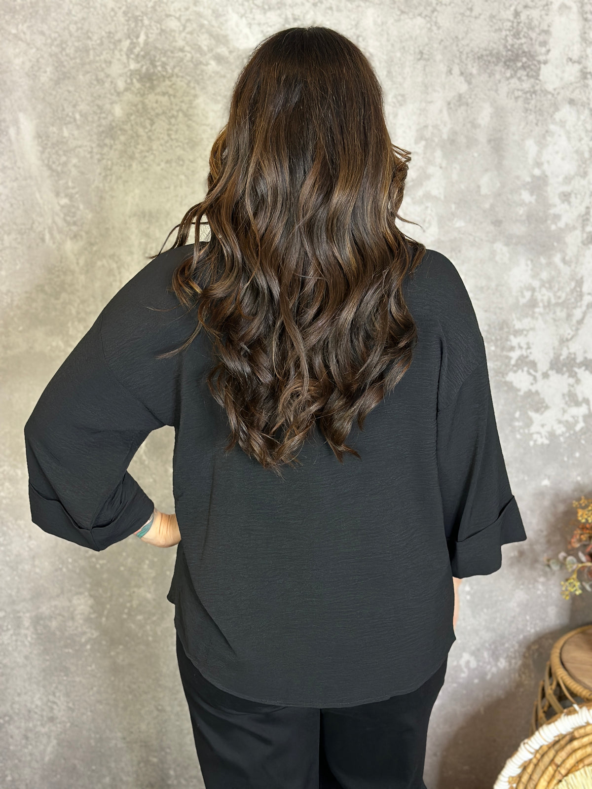 Wide 3/4 Sleeve Airflow Top  - Black