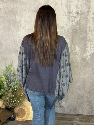 Flowy Black Peace Sign Kimono Top