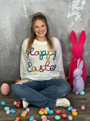 Happy Easter Glitter Lettering Sweater- FINAL SALE