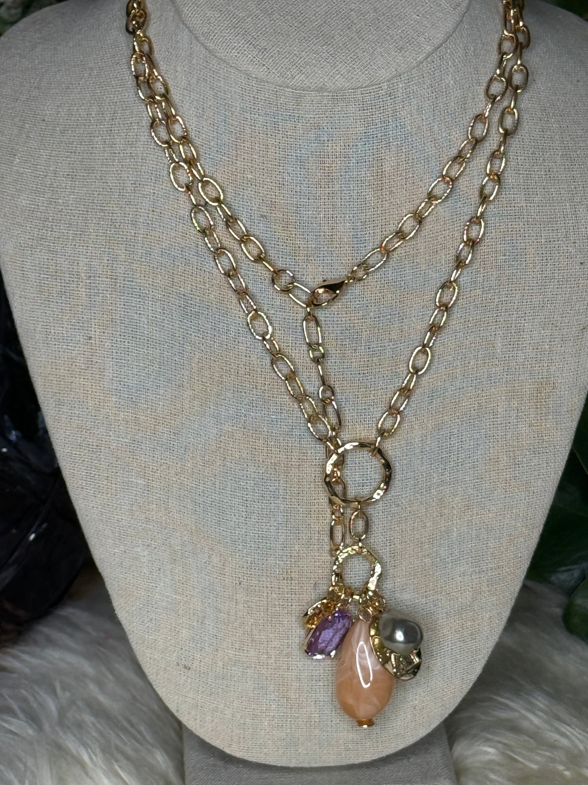 Long Peach Pearl Necklace