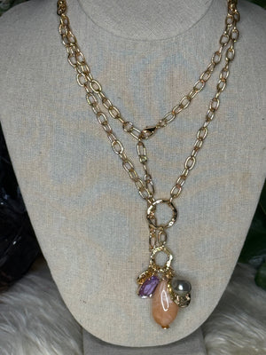 Long Peach Pearl Necklace