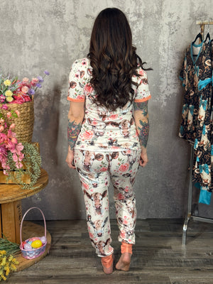 Buttery Shirley Lounge Sets - Floral Cow - (XS - 3X)