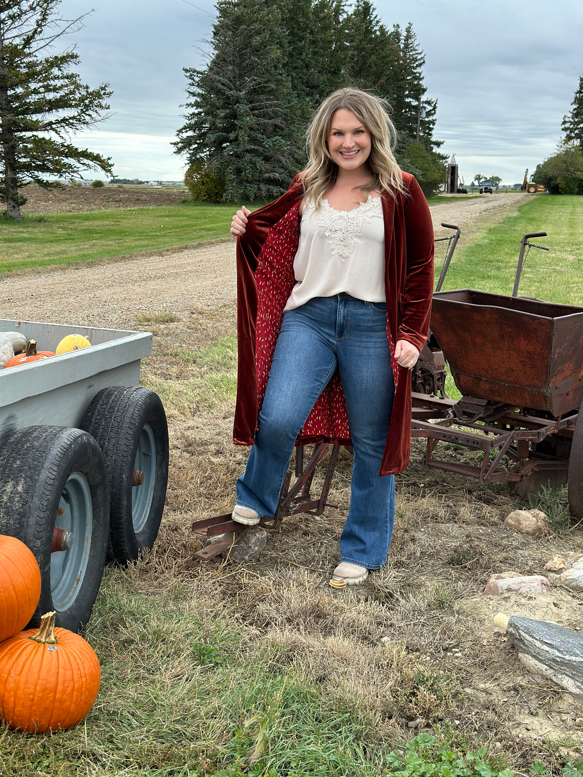 Velvet Duster Coat -  Rust (XS - 3X) - FINAL SALE