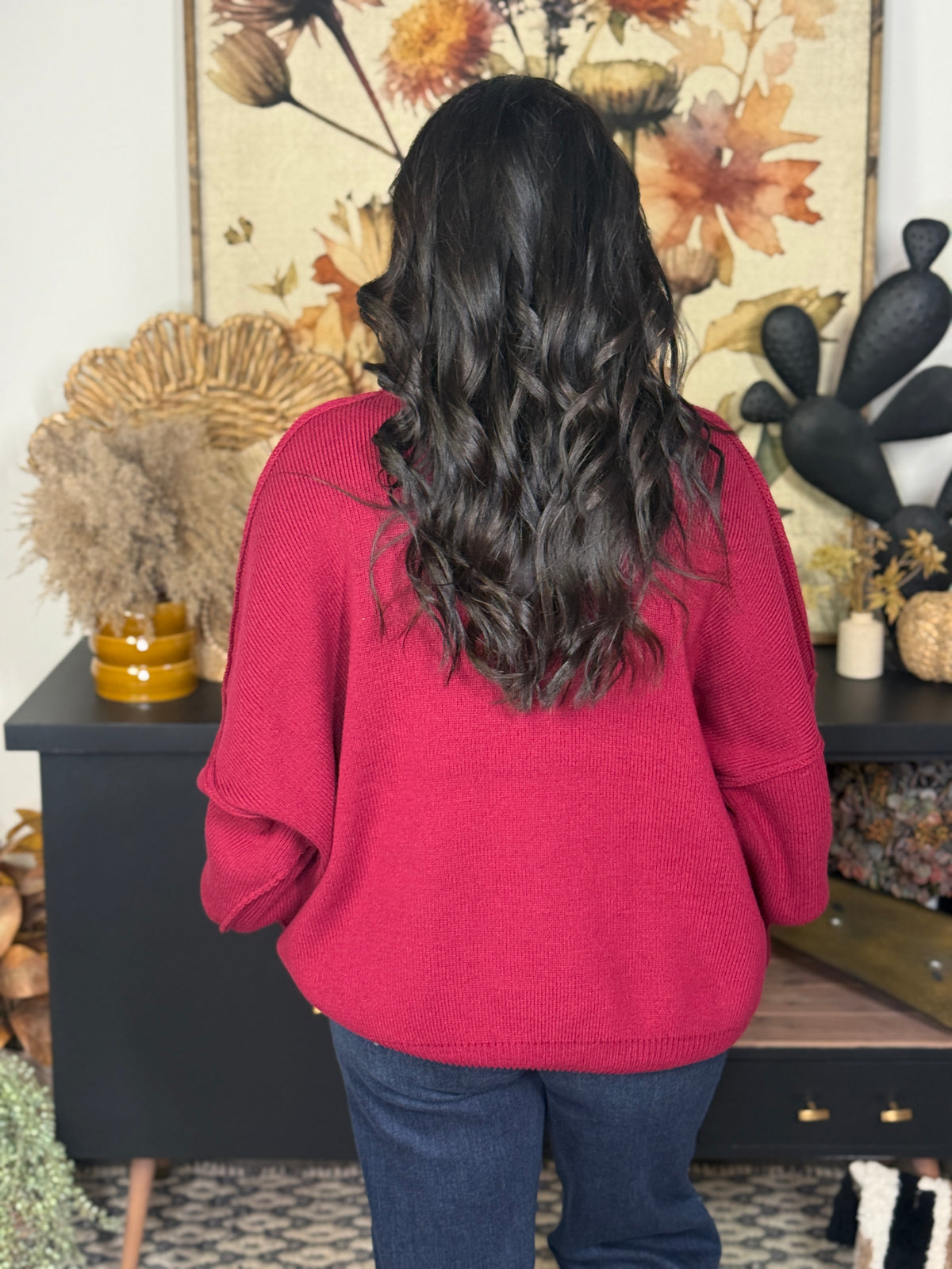 The Side Slit Oversized Sweater - Burgundy