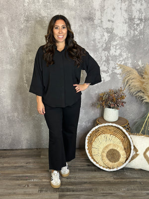 Wide 3/4 Sleeve Airflow Top  - Black