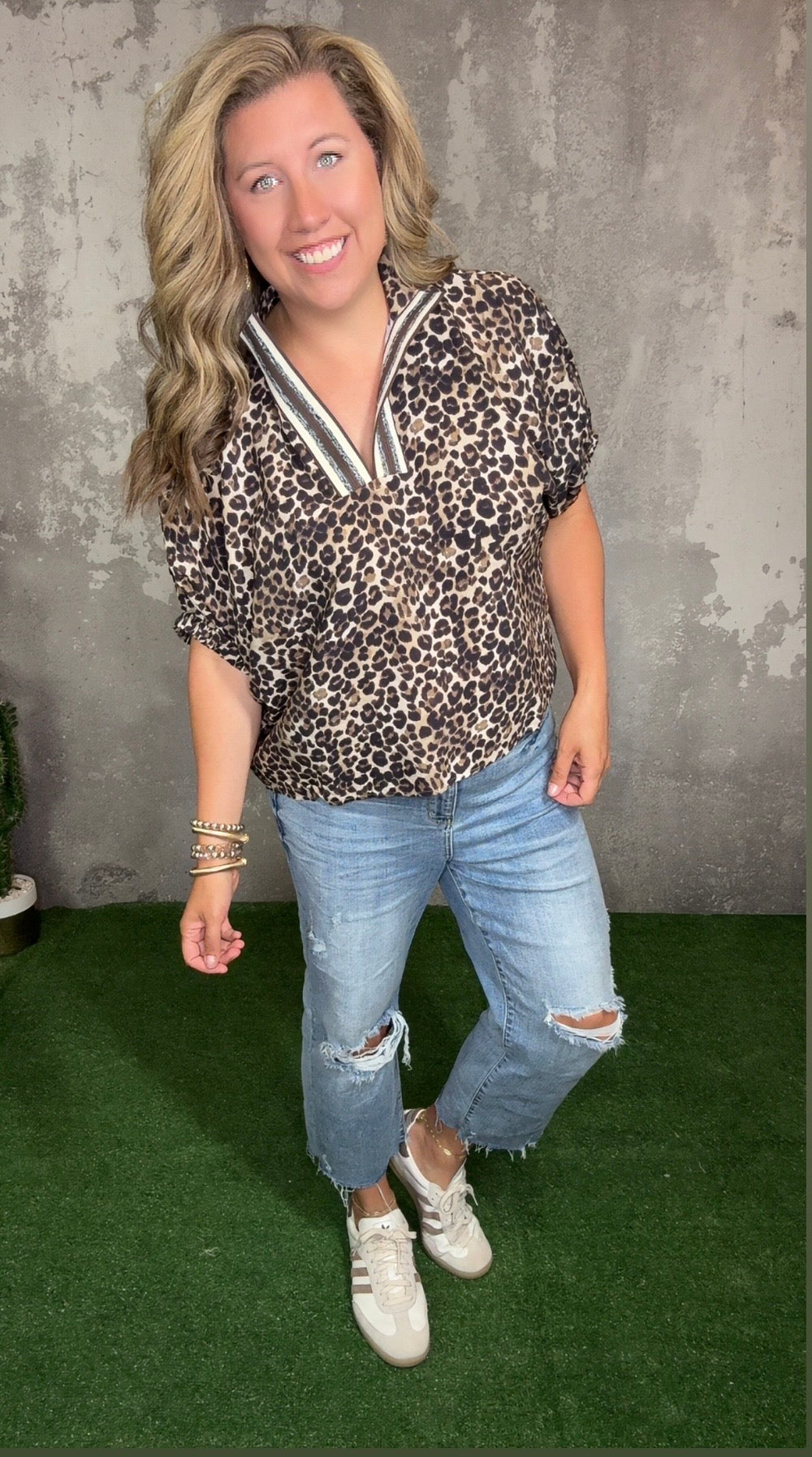 Short Sleeve Leopard Lux Top - Brown