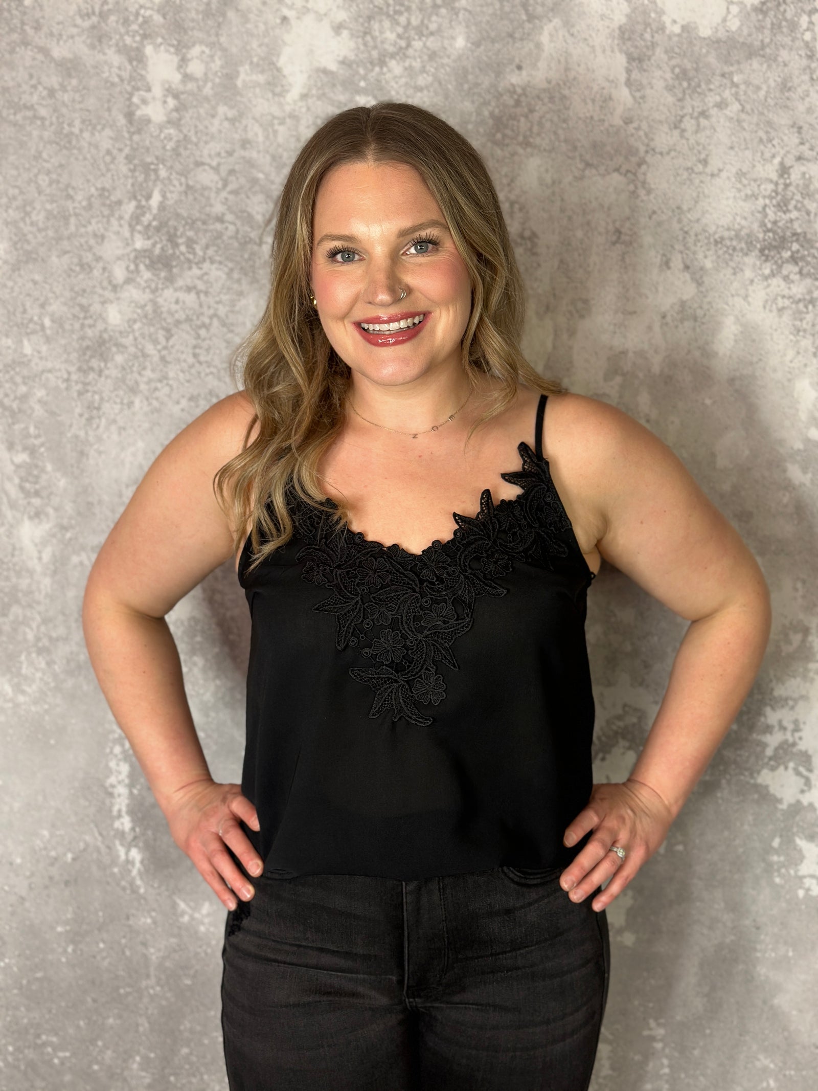 Linda Lace Tank -  Black - (small - 3X) - FINAL SALE