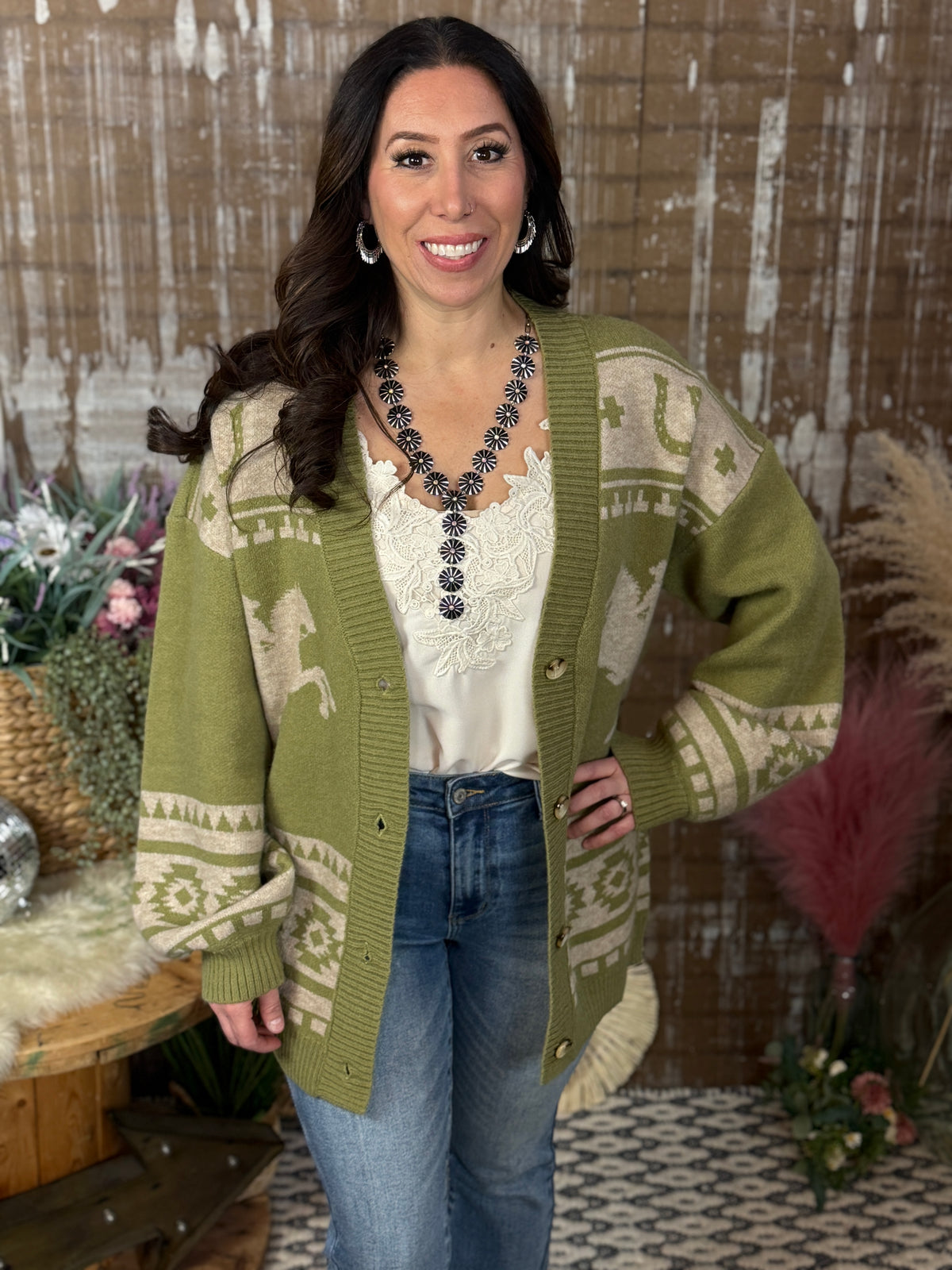 The Josie Button Up Western Cardigan - Sage