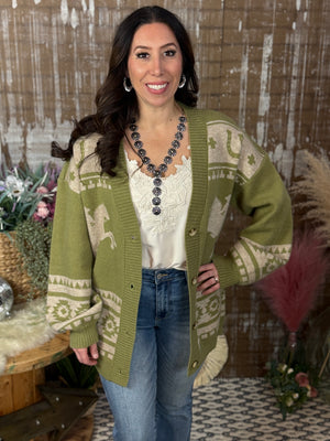 The Josie Button Up Western Cardigan - Sage