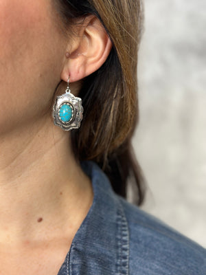 Silver Turquoise Squash Necklace with Matching Statement Earring