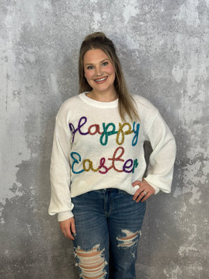Happy Easter Glitter Lettering Sweater- FINAL SALE