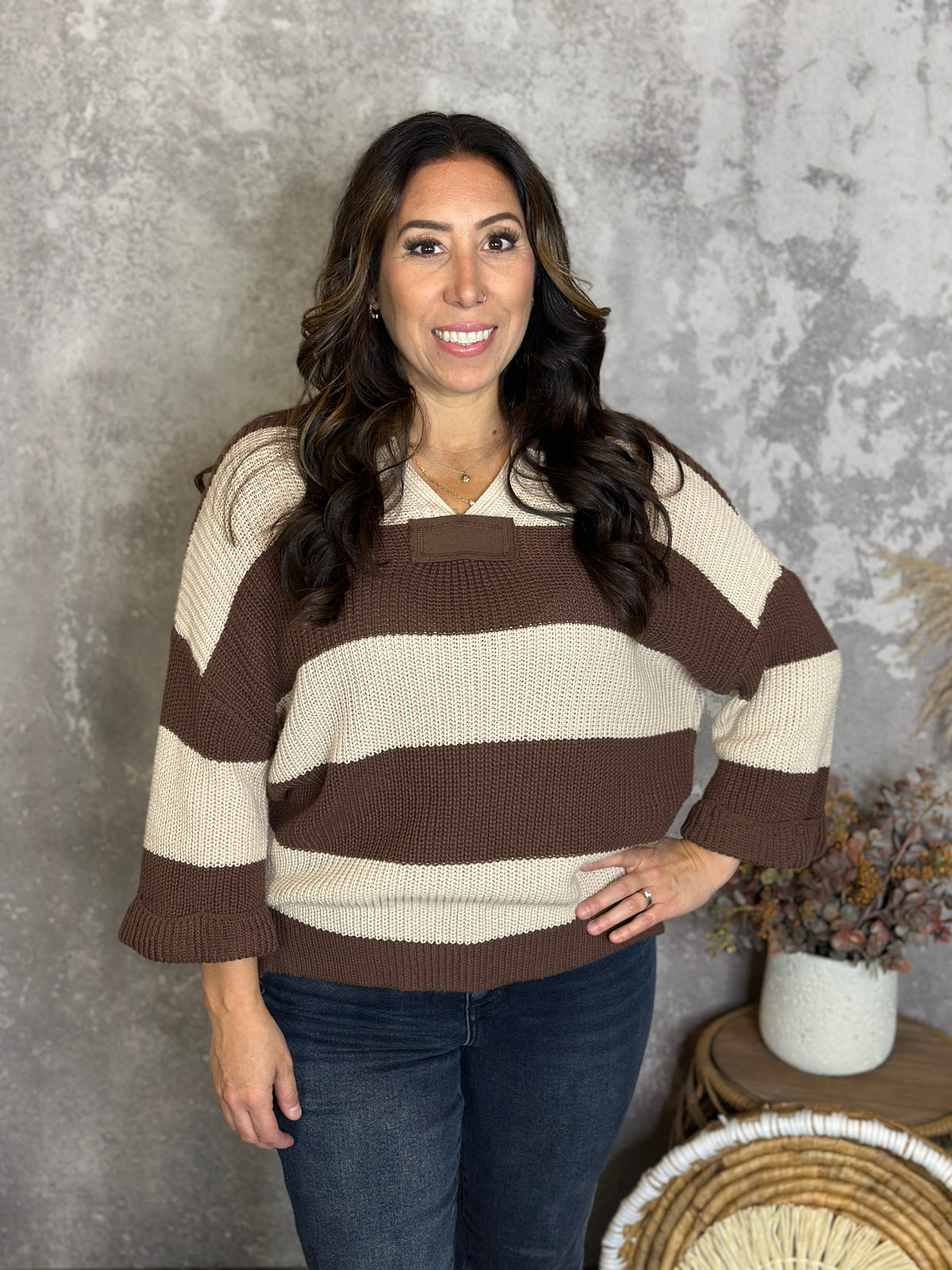 Stripe Sutton Sweater - Brown (Small - 2X)