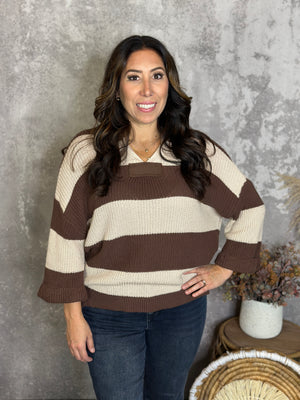 Stripe Sutton Sweater - Brown (Small - 2X)
