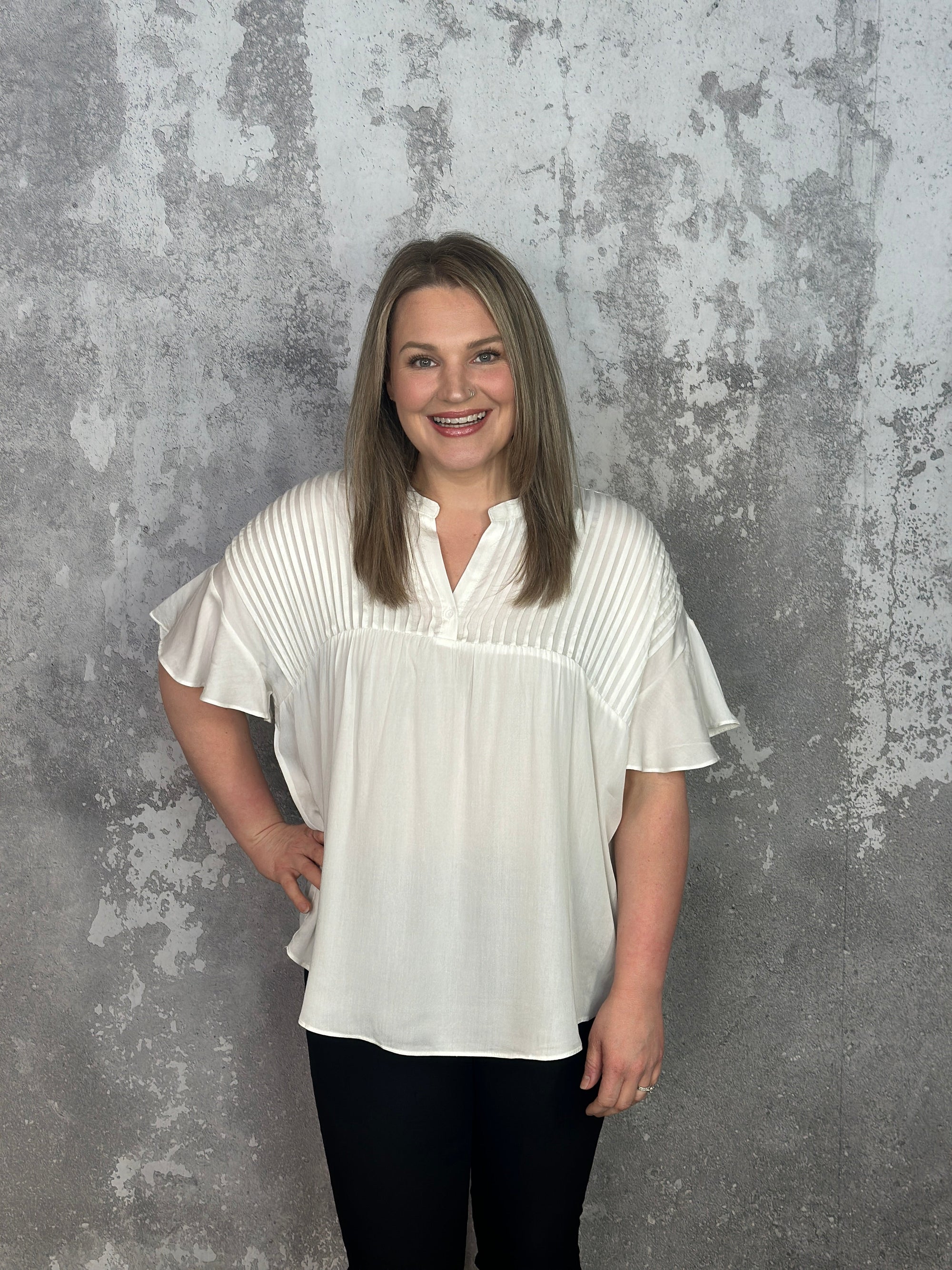 Pleated Penny Top - Ivory - FINAL SALE
