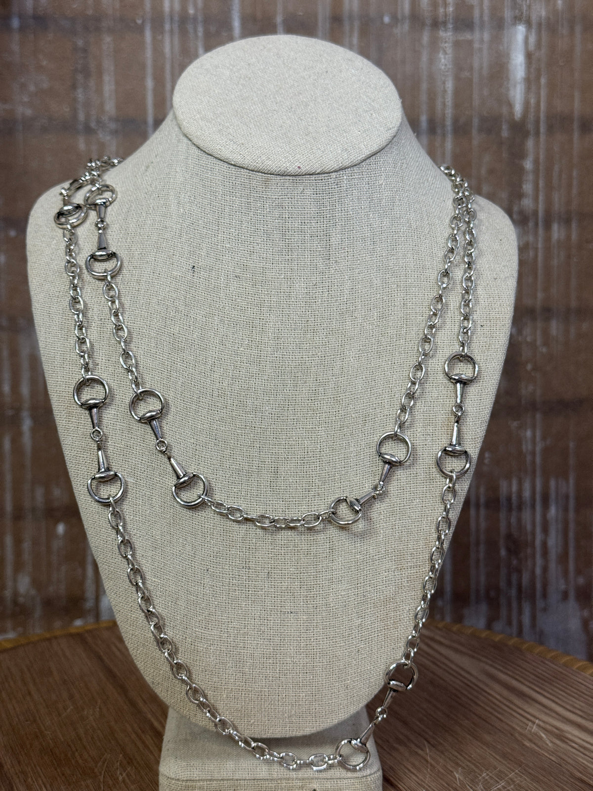 Double Chain Long Layering Bit Necklace - Silver