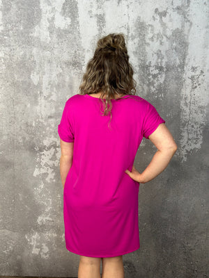 Rolled Sleeve Tshirt Dress - Pink