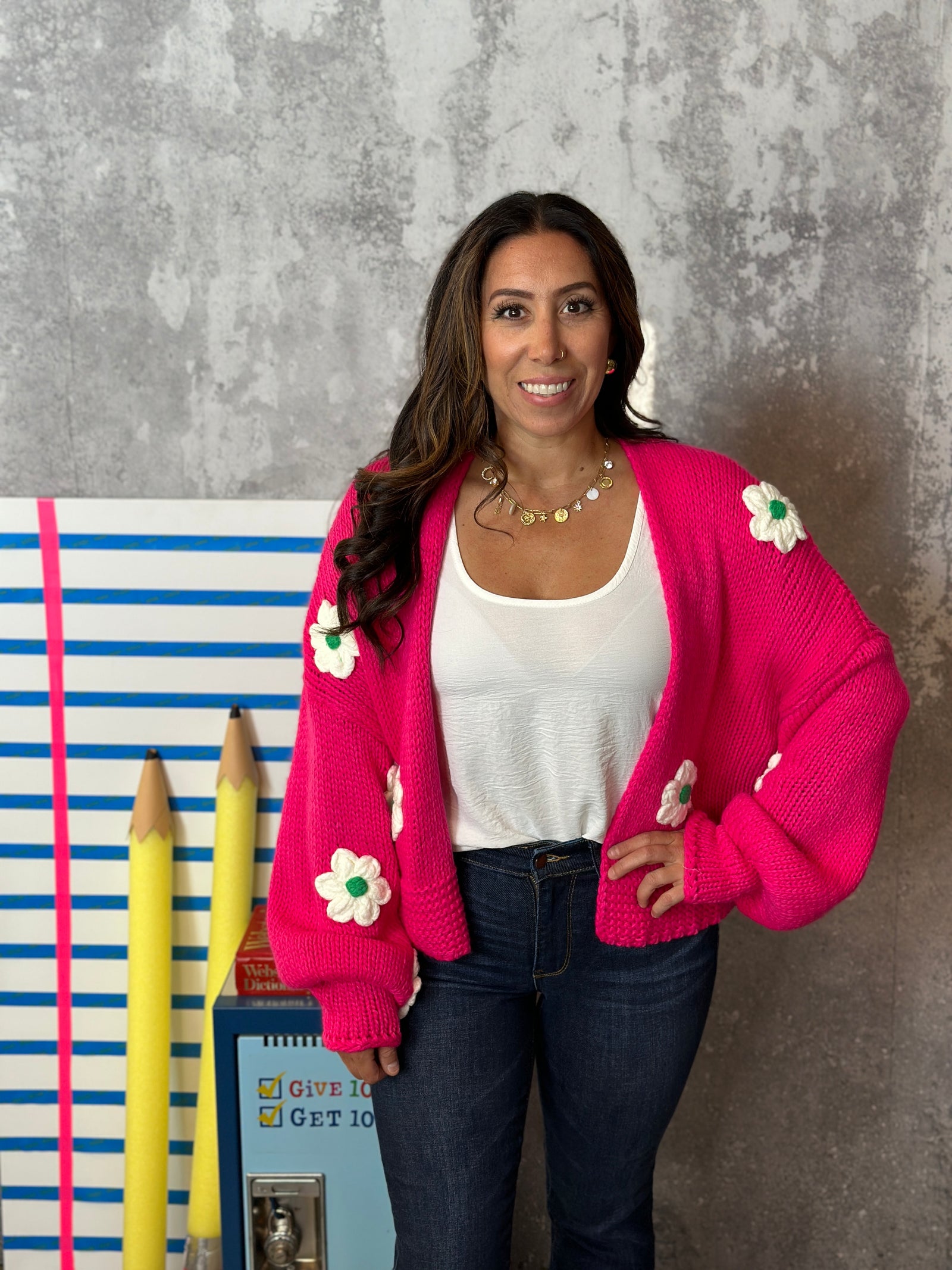 Pink Floral Detail Cardigan (Small - 2X) Restock