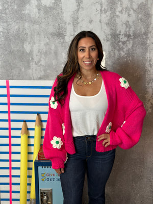 Pink Floral Detail Cardigan (Small - 2X) Restock