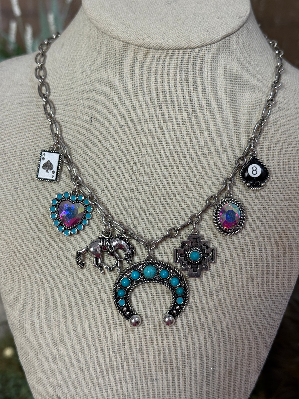 Iridescent Turquoise Charm Necklace