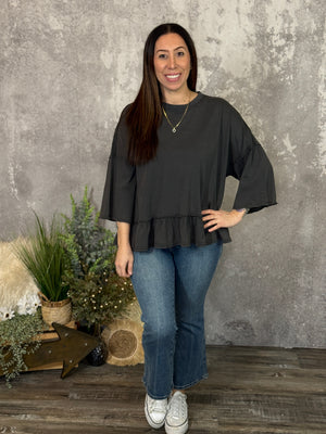 Black Ruffle Bottom Tee