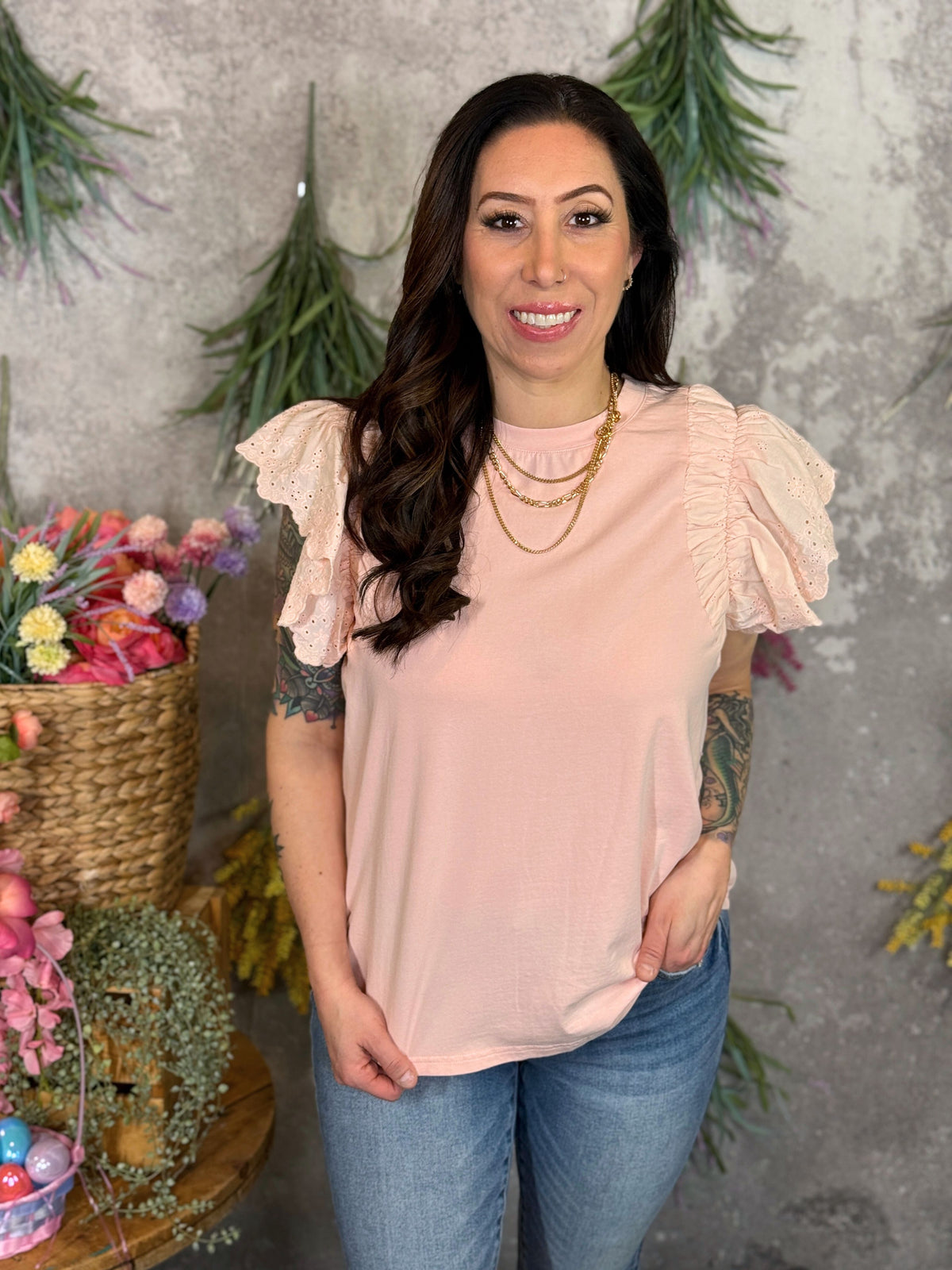 Running Lace Ruffle Top Blush Lace Ruffle Top - The Pink Porcupine ltd.