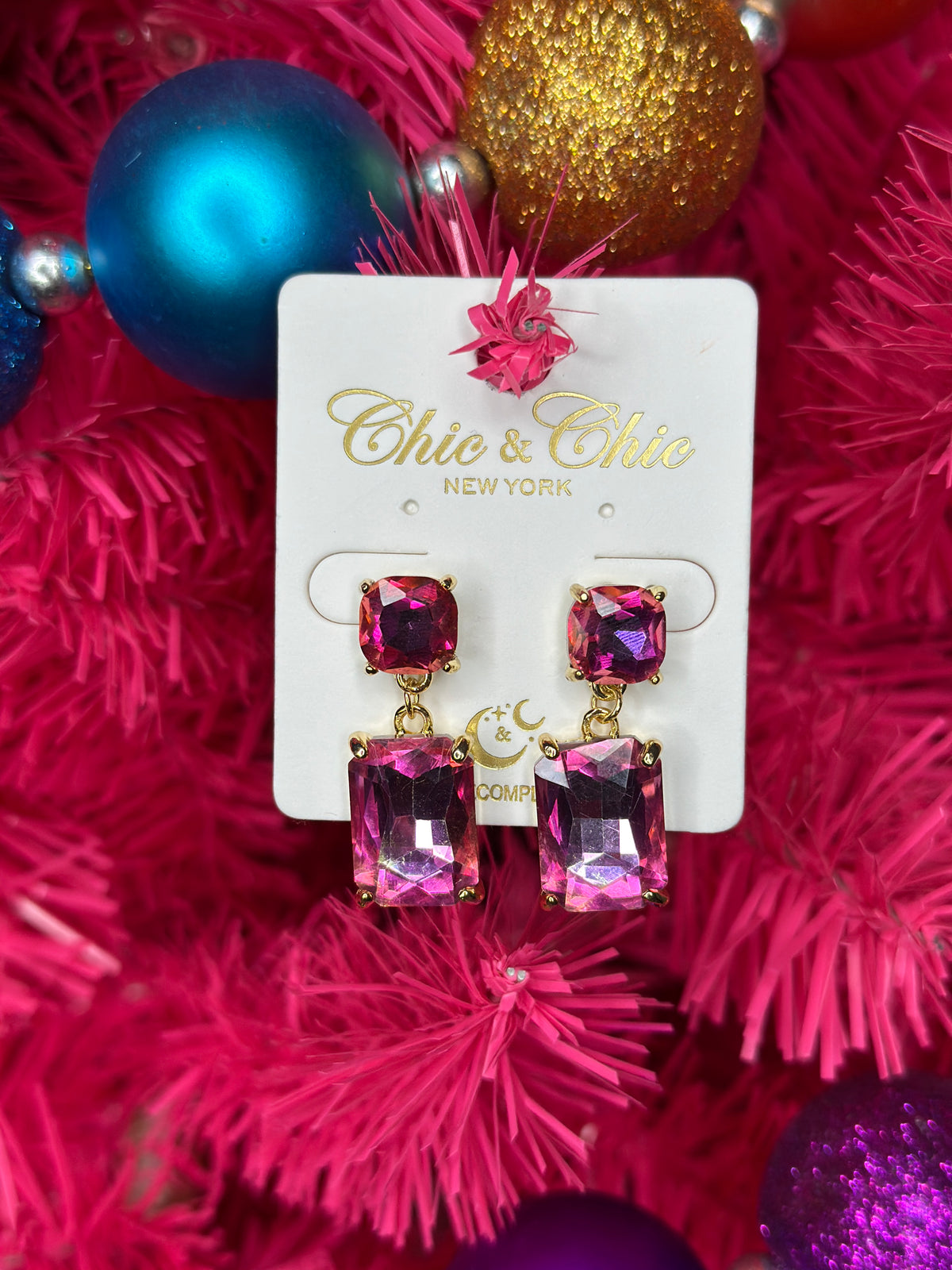 Two Gem Statement Earring - Pink
