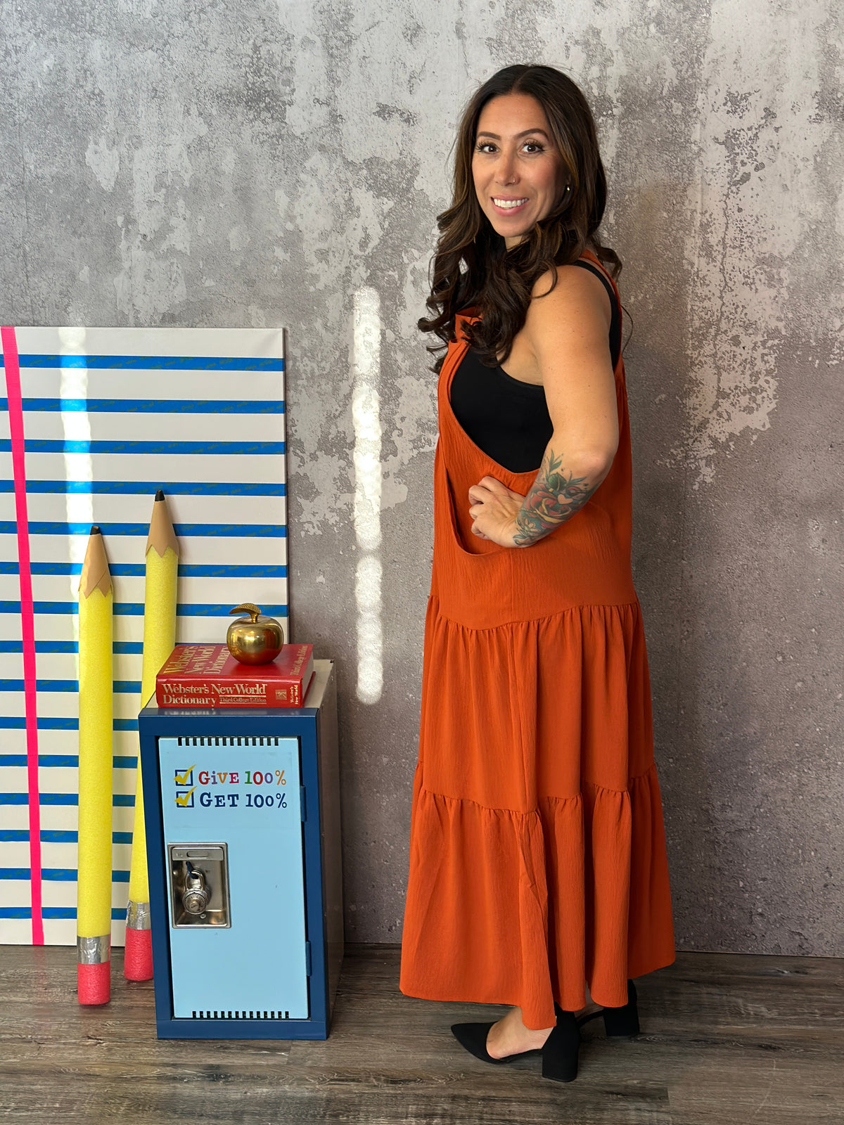 Tiered Ruffle Jumper Dress - Rust (Small - 3X) BESTSELLER